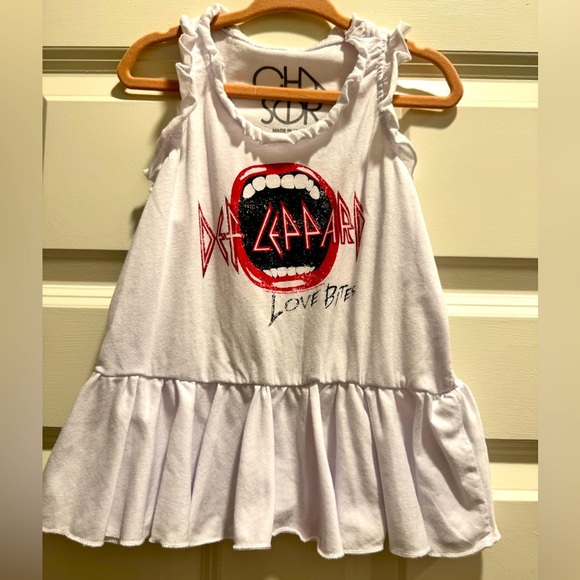 CHASER EUC SZ 5 DEF LEPPARD RUFFLE PEPLUM TANK WHITE - Picture 2 of 4